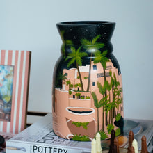 Load image into Gallery viewer, Palms and Pastels Under the Moon: Hand Painted Dried Flower Pot
