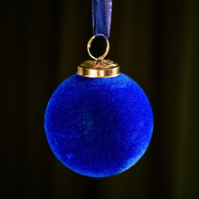 Load image into Gallery viewer, Sapphire Glow: Velvet Ball Christmas Ornament