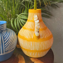 Load image into Gallery viewer, Soleil Curve: Terracotta Flower Vase in Summer Yellow & White