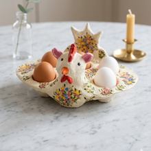 Load image into Gallery viewer, Hand-Painted Scalloped Hen Eggs Holder