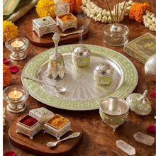 Load image into Gallery viewer, Royal Mint Green Silver-Plated Pooja Thali Set (7 Pieces)