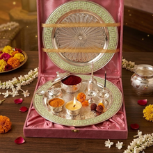 Load image into Gallery viewer, Royal Mint Green Silver-Plated Pooja Thali Set (7 Pieces)