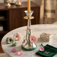 Load image into Gallery viewer, Elysian Flora Handcrafted Metal Candle Holders – Set of Two