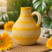 Load image into Gallery viewer, Soleil Curve: Terracotta Flower Vase in Summer Yellow & White