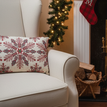 Load image into Gallery viewer, Artisan Embroidered Snowflake Lumbar Pillow
