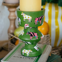 Load image into Gallery viewer, Pastoral & Playful: Hand-Painted Wooden Candle Stand Set of 2