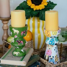 Load image into Gallery viewer, Pastoral & Playful: Hand-Painted Wooden Candle Stand Set of 2