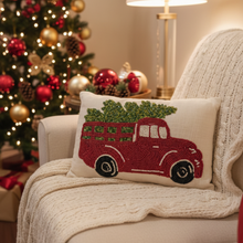 Load image into Gallery viewer, Vintage Christmas Truck Beaded Accent Pillow