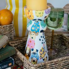 Load image into Gallery viewer, Pastoral & Playful: Hand-Painted Wooden Candle Stand Set of 2