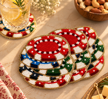 Load image into Gallery viewer, The Royal Stack Beaded Poker Chip Coaster - Set of 4