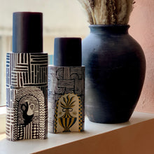 Load image into Gallery viewer, Black & White Hand painted Wooden Candleholders Set Of 2