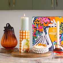Load image into Gallery viewer, Fall in love with fall: Handpainted Candle Holder, Glass Pumpkin, Glass Candle Holder, Orange Soy Wax Candle