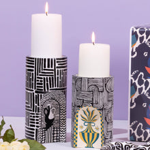 Load image into Gallery viewer, Black & White Hand painted Wooden Candleholders Set Of 2