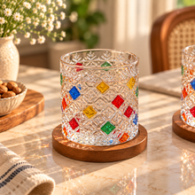 Load image into Gallery viewer, Revolving Glass – Handcrafted Multicolour Tumbler Set of 2 with Wooden Coasters