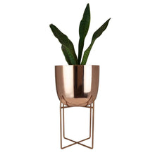 Load image into Gallery viewer, Rose Gold Metal Planter With Stand
