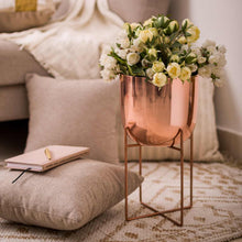 Load image into Gallery viewer, Rose Gold Metal Planter With Stand