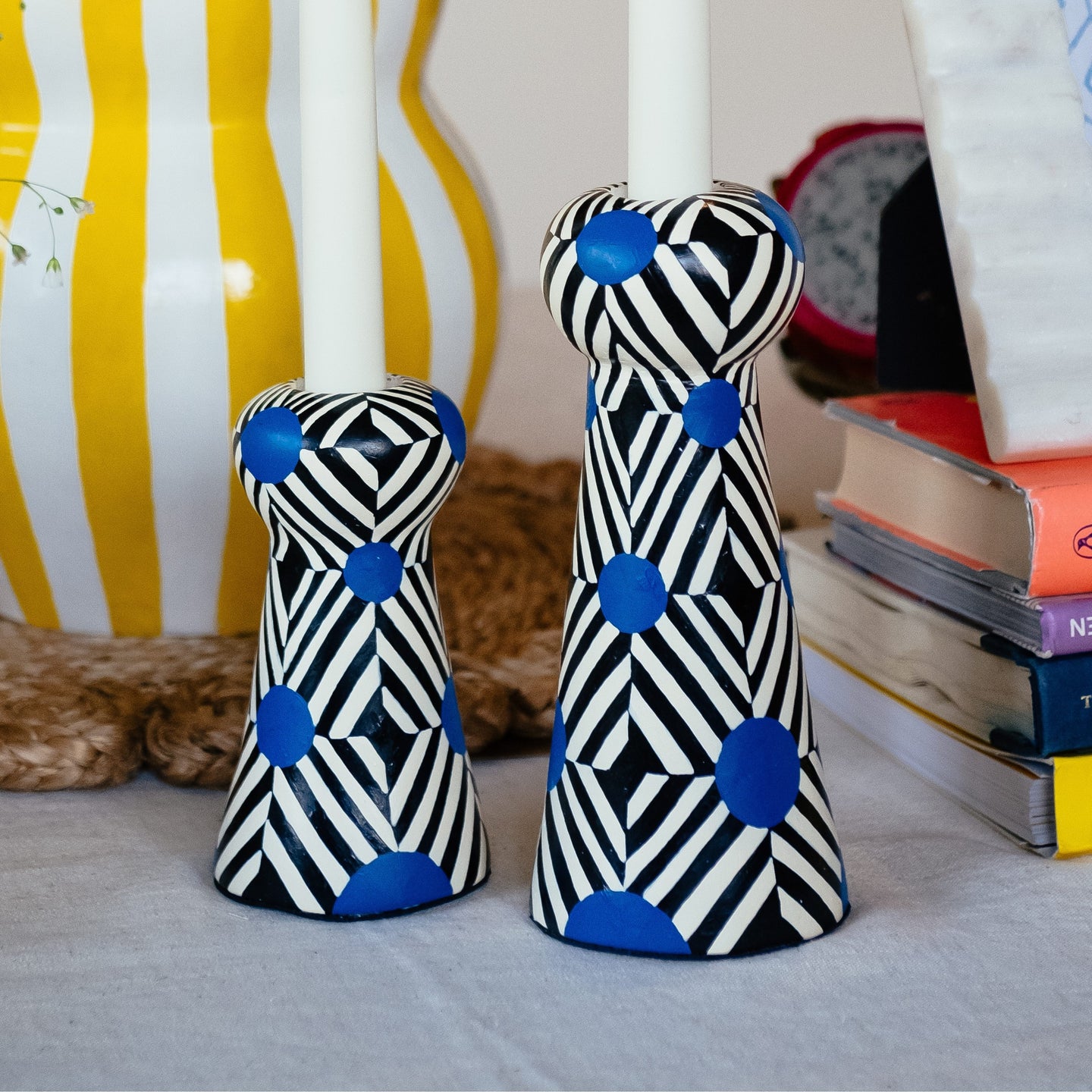 The Hypnotic Hue: Bold Hand-Painted Candle Stand