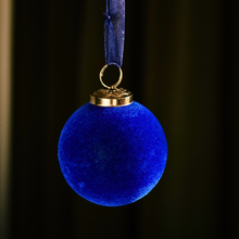 Load image into Gallery viewer, Sapphire Glow: Velvet Ball Christmas Ornament
