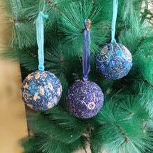 Load image into Gallery viewer, Blue Harmony – Set of 3 Handcrafted Beaded Ornaments
