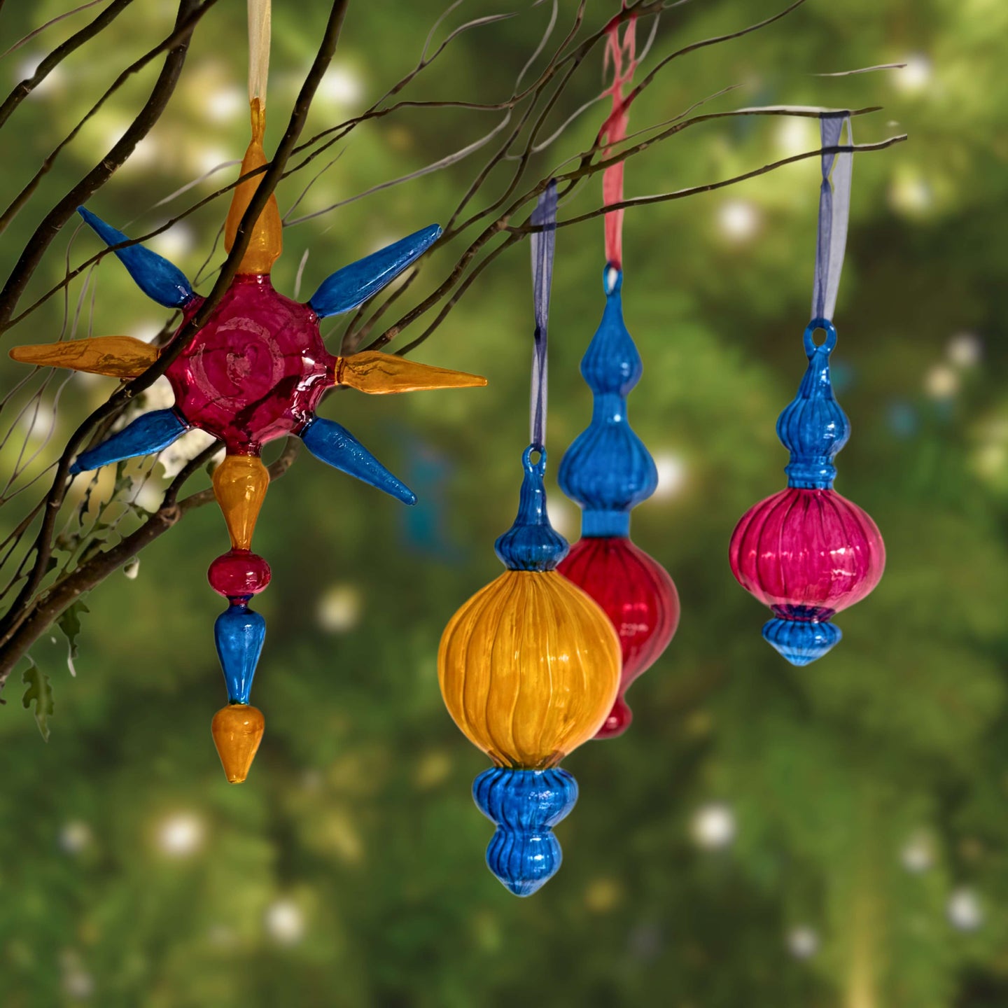 Festive Fusion Set of 4: Hand-Painted Glass Christmas Ornaments