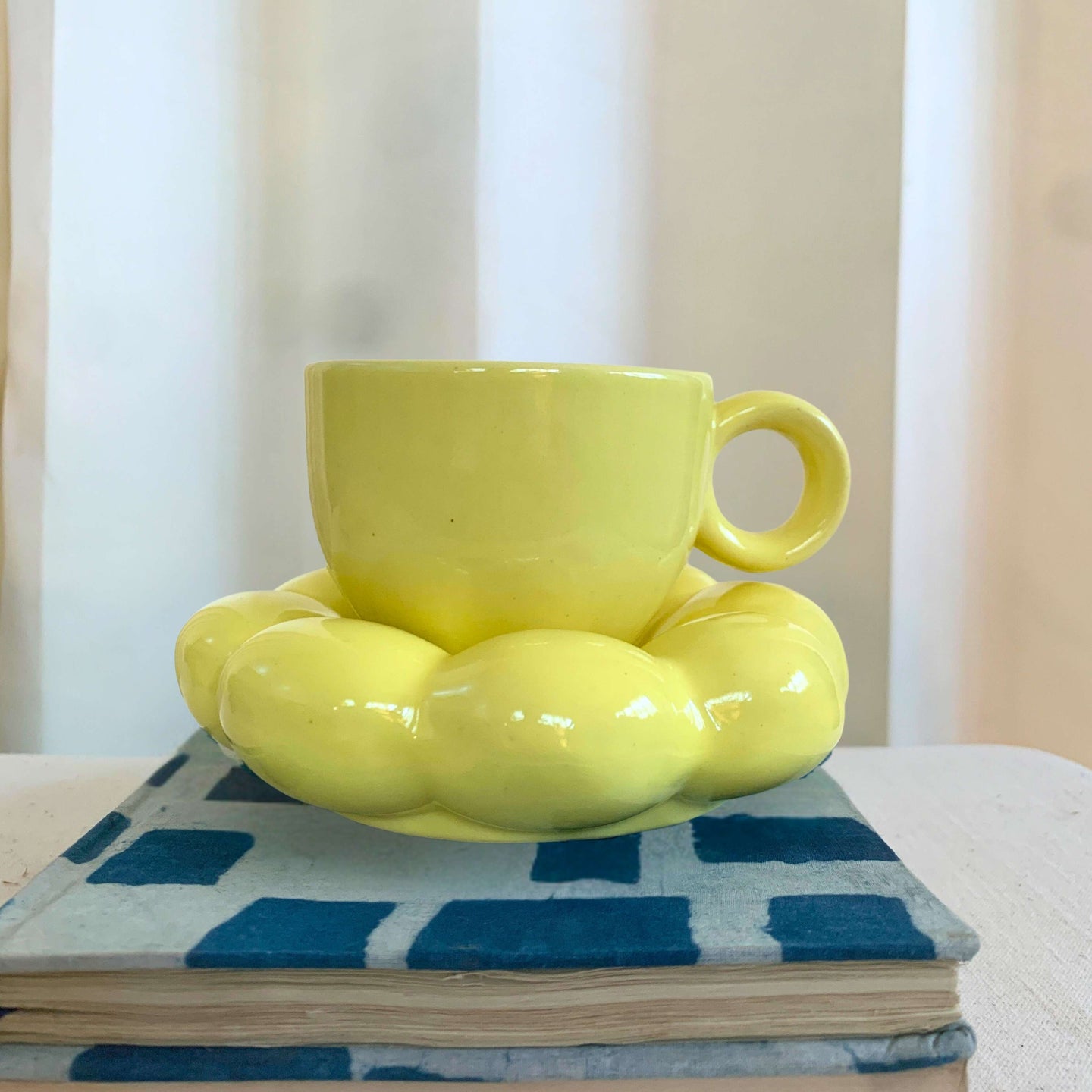 Sunbeam Bloom: Handcrafted Ceramic Cup & Saucer Set