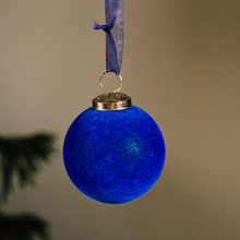Load image into Gallery viewer, Sapphire Glow: Velvet Ball Christmas Ornament
