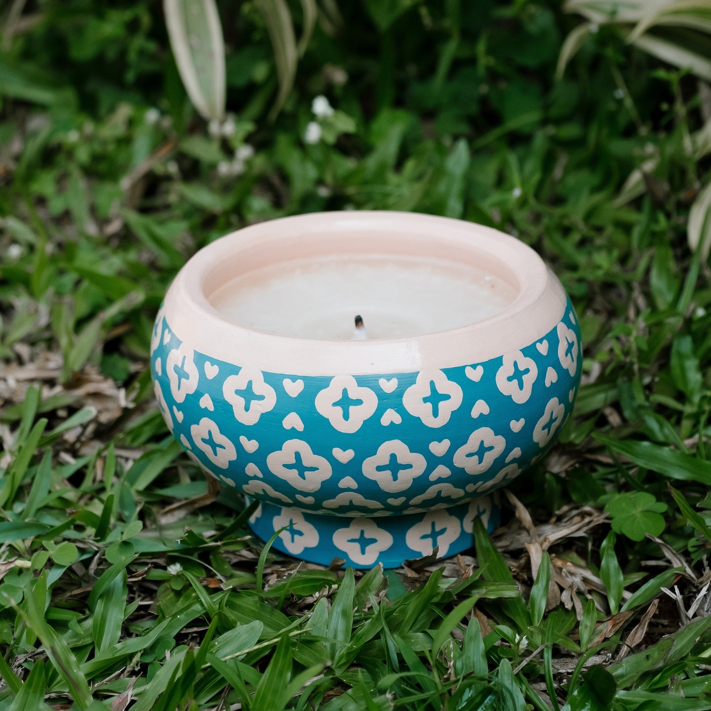 Tropic Teal handpainted Soy wax candle