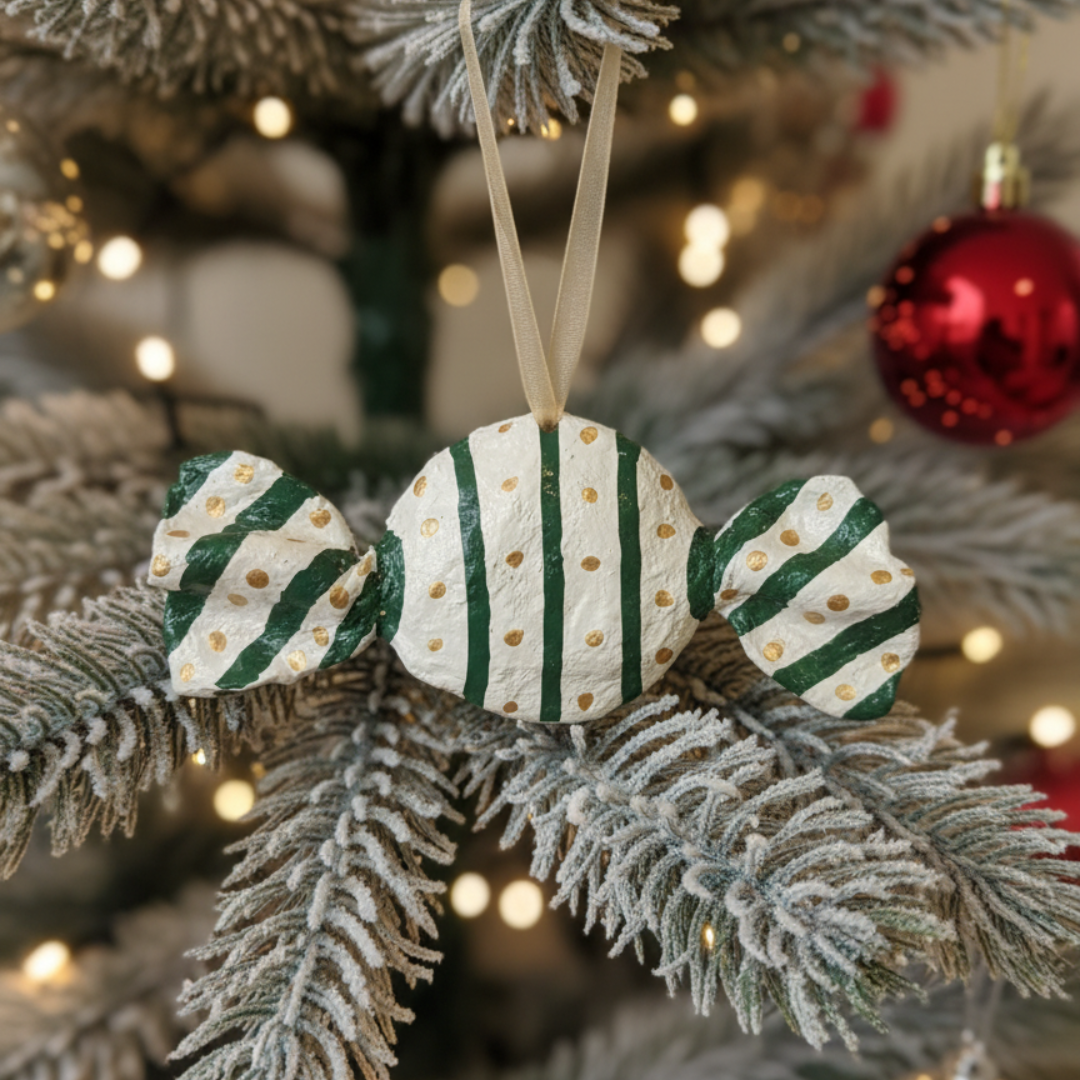 Handcrafted Paper Maché Holiday Candy Ornament