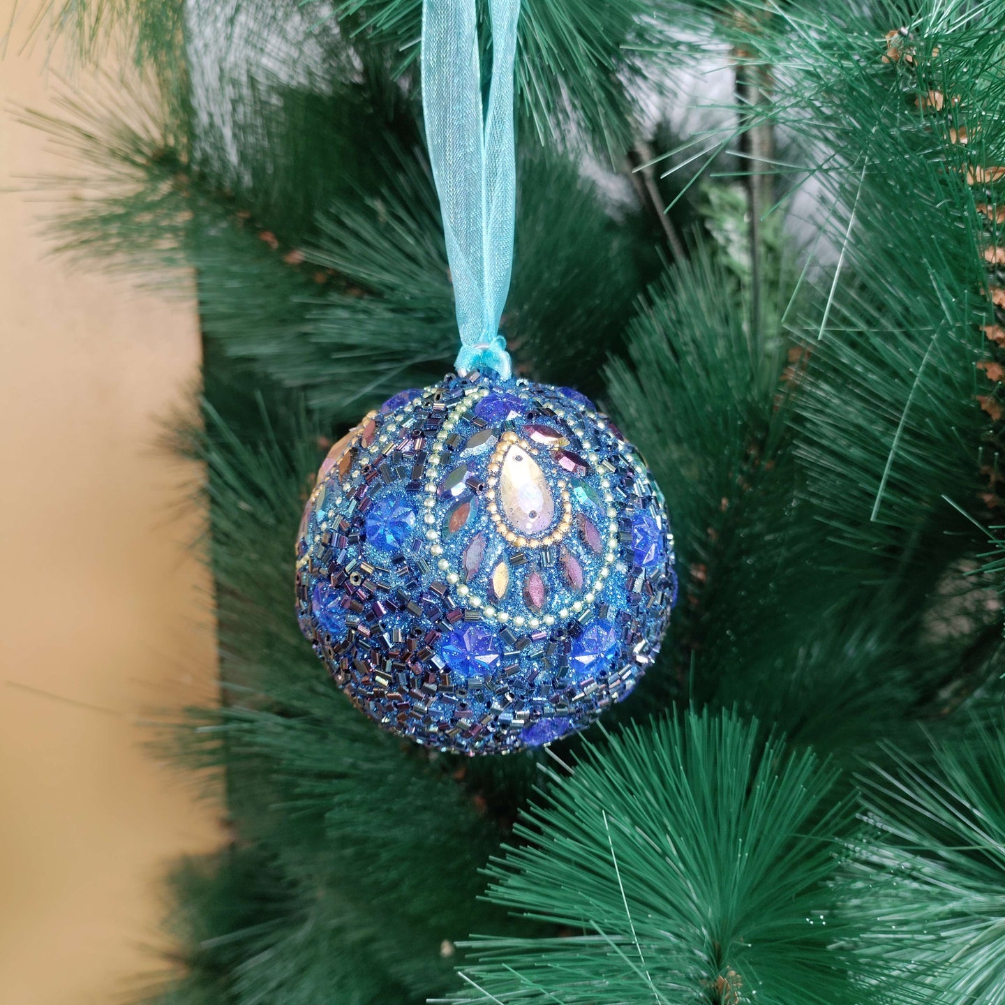 Mystic Blues – Handcrafted Ornament with Unique Bead Design