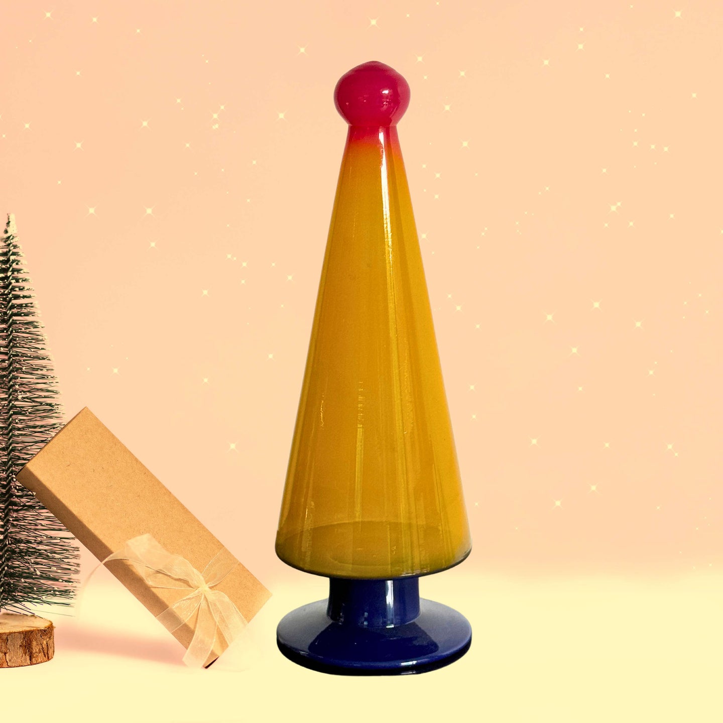 Golden Glow: Handcrafted Yellow Glass Christmas Tree