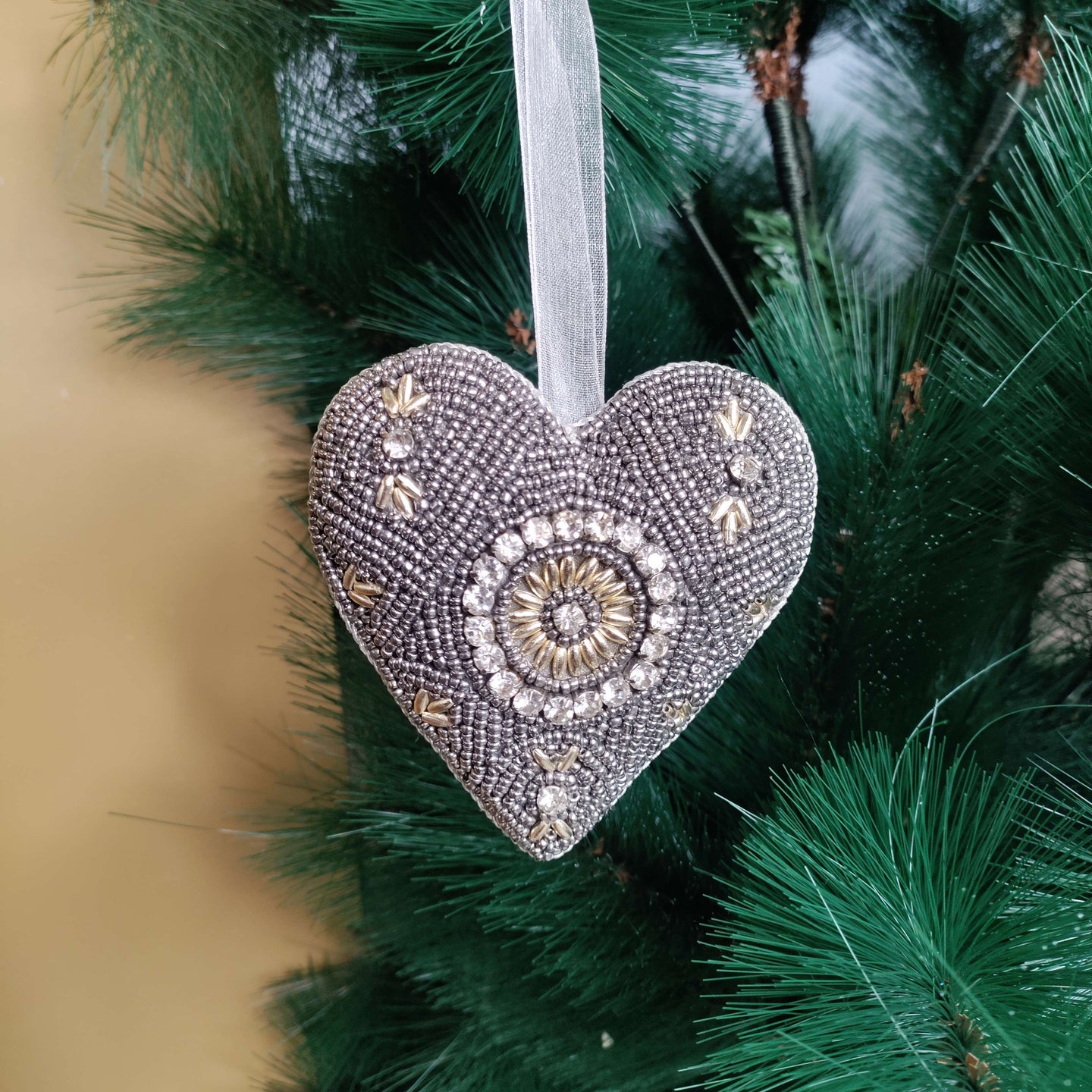 Silver Heart Handcrafted Christmas Ornament