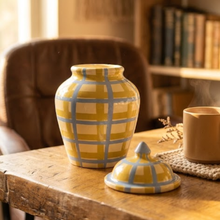 Load image into Gallery viewer, Azure &amp; Amber Gingham Ginger Jar
