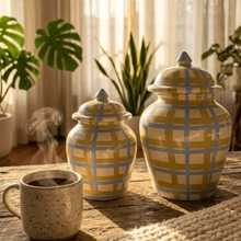Load image into Gallery viewer, Azure &amp; Amber Gingham Ginger Jar
