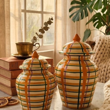 Load image into Gallery viewer, The Citrus-Plaid Terracotta ginger jar
