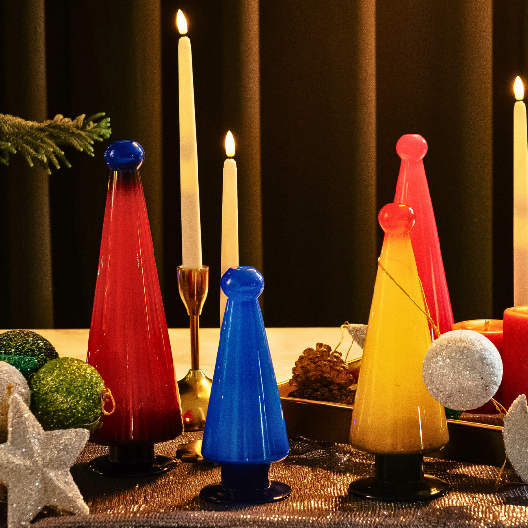 Festive Symphony: Handcrafted Glass Christmas Tree Set of 4