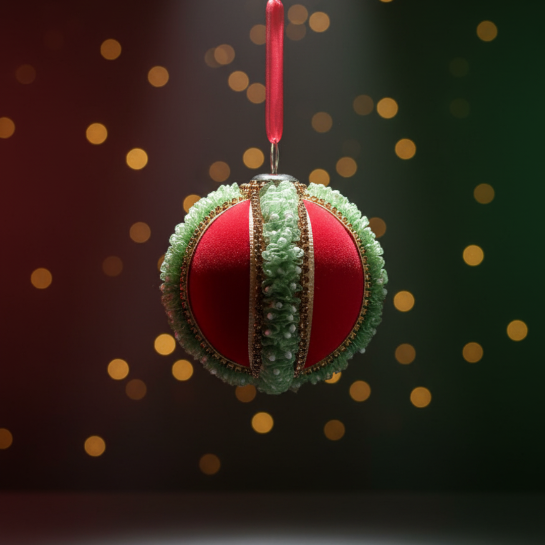 Velvet Red & Green Ribbon Decorative Ornament