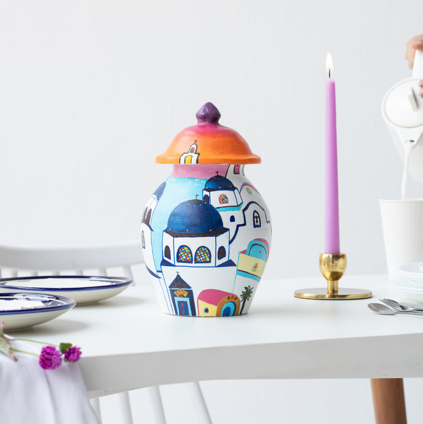 Oia Sunset- Handpainted Flower pot