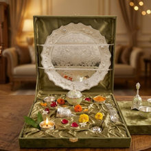 Load image into Gallery viewer, Premier Aesthetic Modern Indian Pooja Thali Set. (7-Piece Festive Gift Combo)
