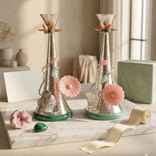 Load image into Gallery viewer, Elysian Flora Handcrafted Metal Candle Holders – Set of Two
