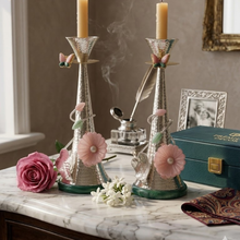 Load image into Gallery viewer, Elysian Flora Handcrafted Metal Candle Holders – Set of Two
