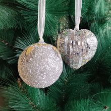 Load image into Gallery viewer, Silver &amp; Sunshine – Set of 2 Beaded Christmas Ornaments
