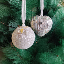 Load image into Gallery viewer, Silver &amp; Sunshine – Set of 2 Beaded Christmas Ornaments
