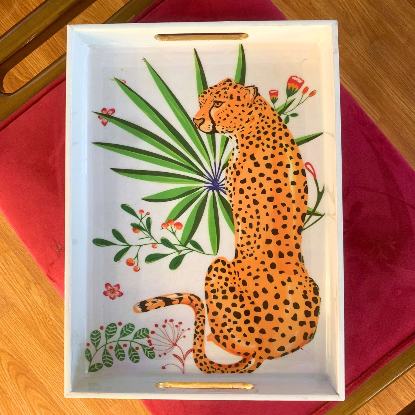 The Silent Stare: Jungle-Inspired Serving Tray