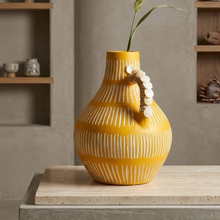 Load image into Gallery viewer, Soleil Curve: Terracotta Flower Vase in Summer Yellow &amp; White
