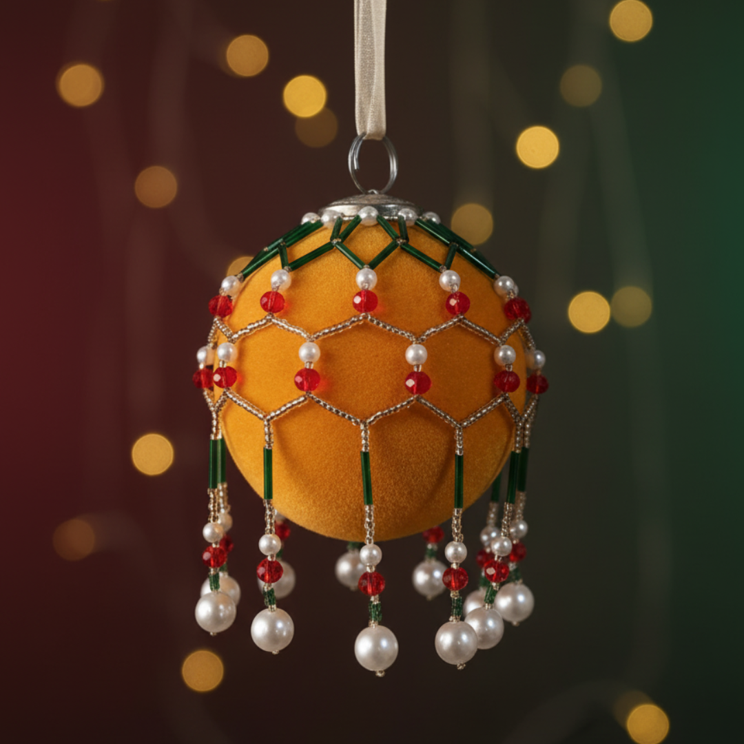 Elegant Red,pearl and green Drop Ornament