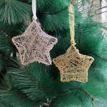 Load image into Gallery viewer, Cosmic Duo – Silver &amp; Gold Wire Star Ornament Set
