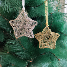 Load image into Gallery viewer, Cosmic Duo – Silver &amp; Gold Wire Star Ornament Set
