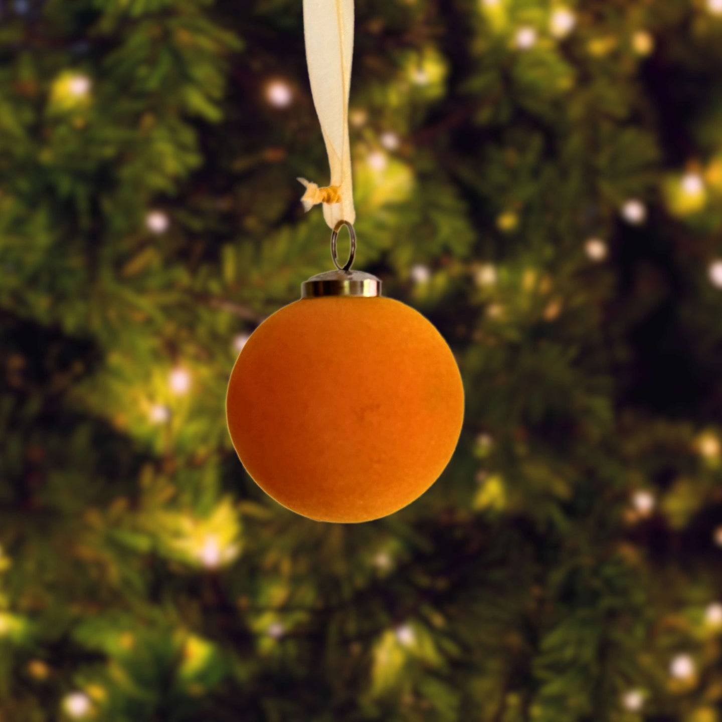 Amber Glow: Velvet Ball Christmas Ornament