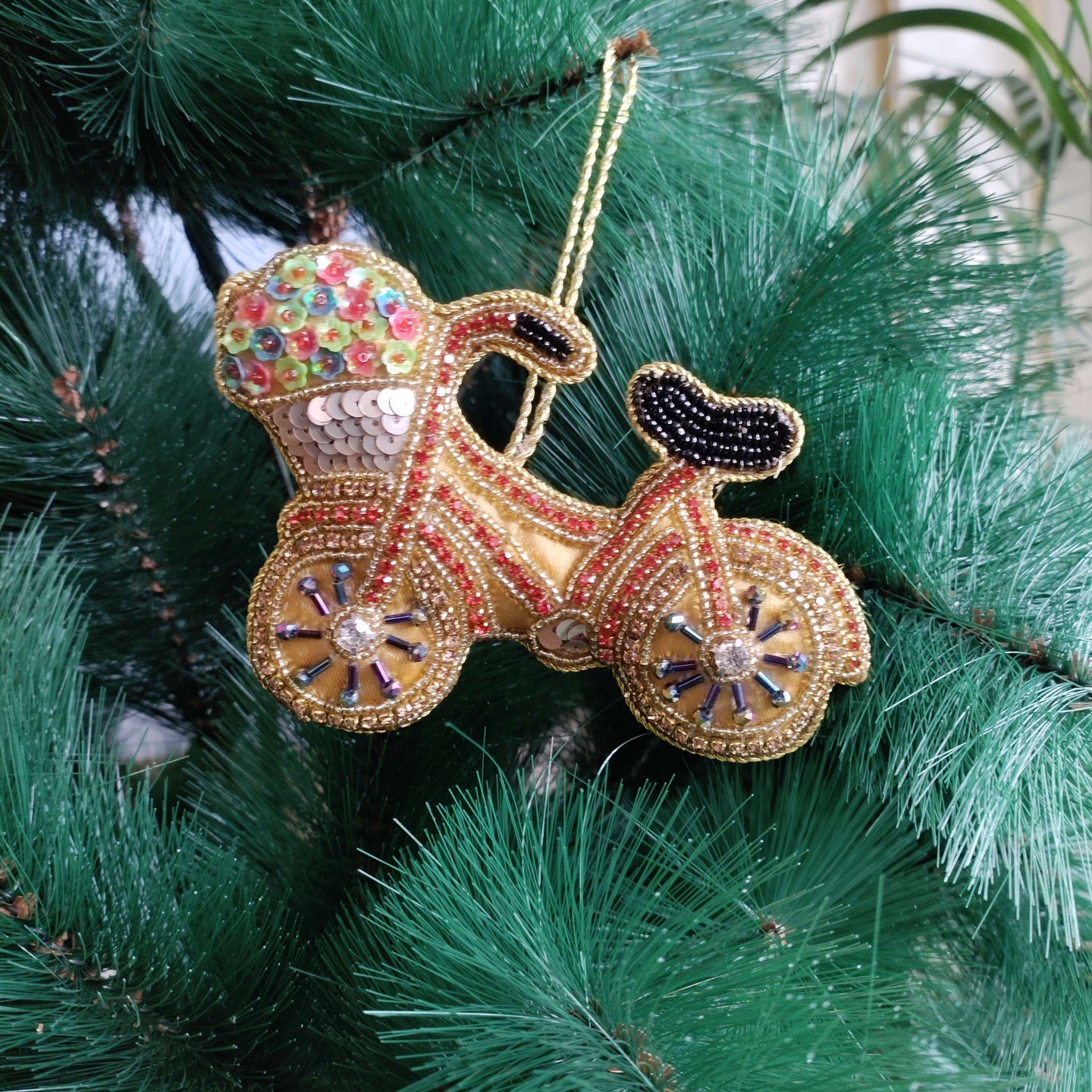 Golden Rickshaw of Festive Cheer- Handcrafted Christmas Ornament