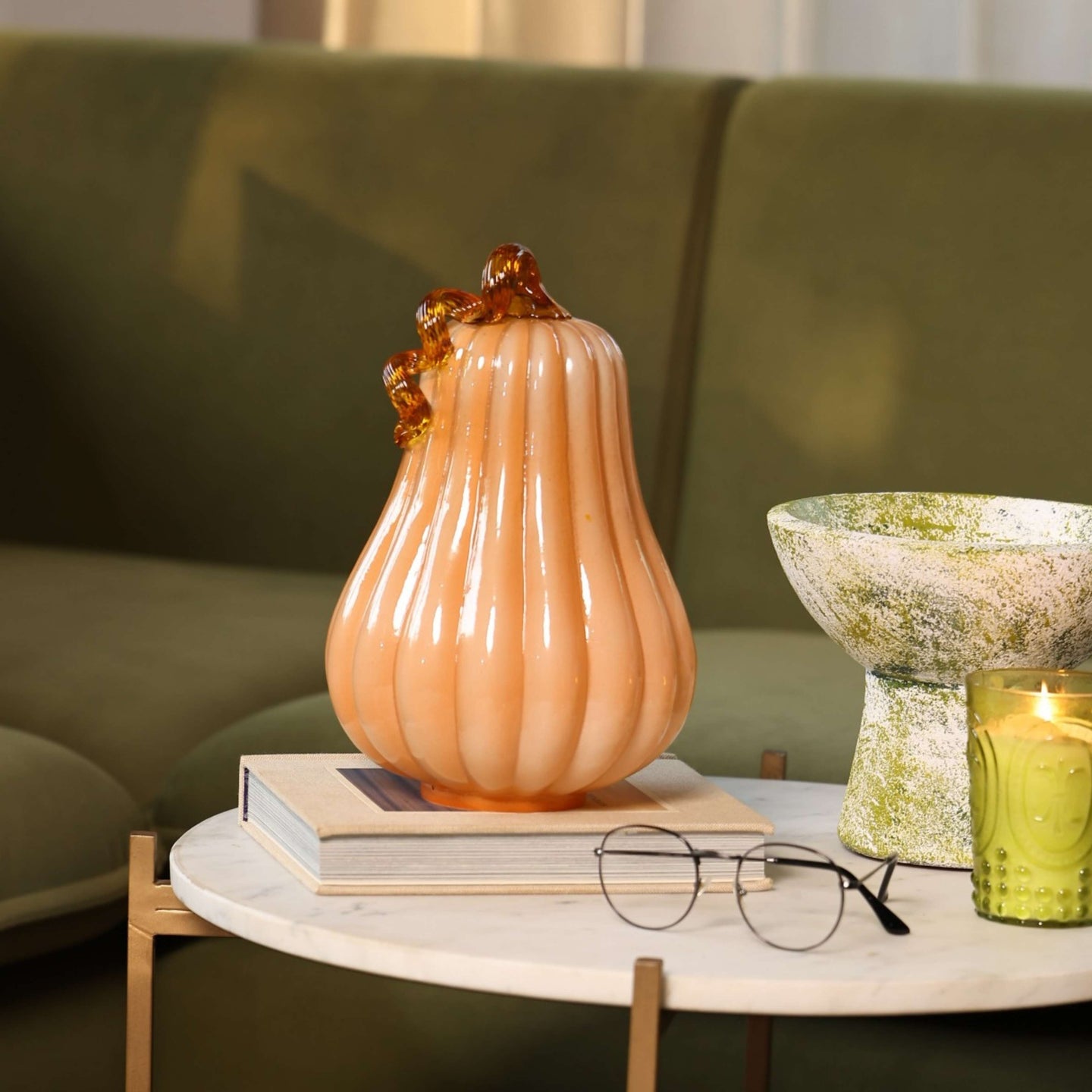 First Ray of Sunshine Sky- Mouth Blown Glass Pumpkin in Gourd Shape